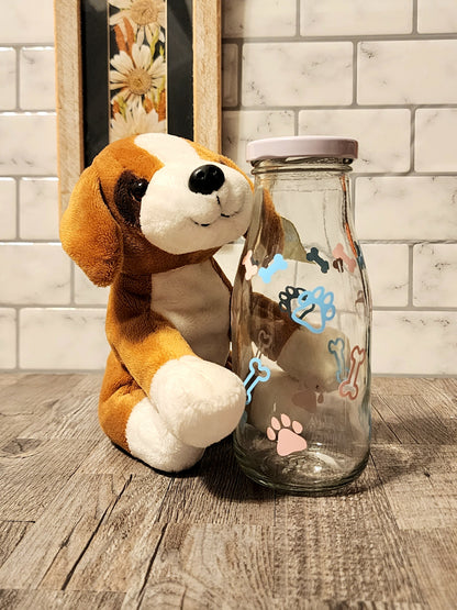 Dog Print Milk Bottle Glass